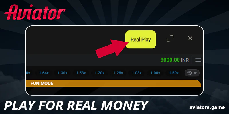 Enable real money mode in the Aviator game