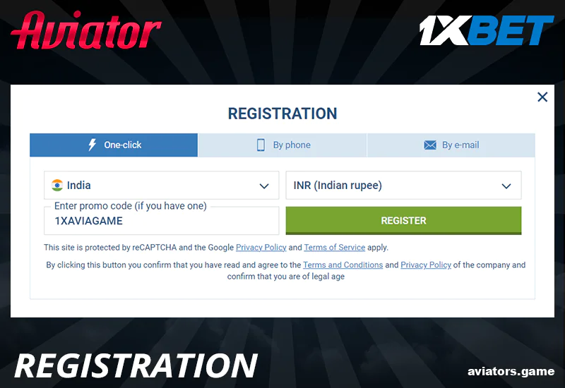 Sign up for 1xBet Aviator India