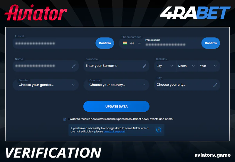 Verify your profile at 4rabet Aviator India