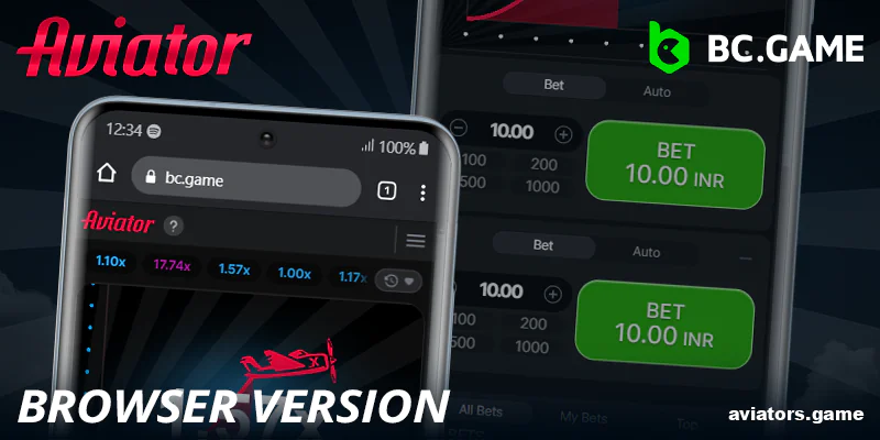 Browser version of BC.Game Aviator app for Indian players