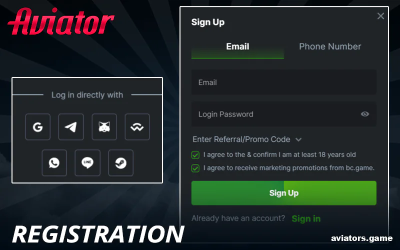 Sign up for BC.Game Aviator India