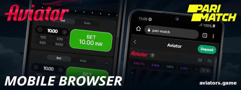 Browser version of Parimatch Aviator app for India