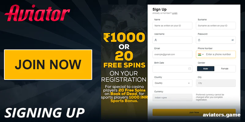 Sign up for Rajabets Aviator India