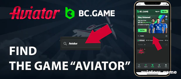 Find the Aviator game in the BC.Game app