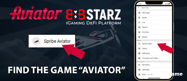 Find the Aviator game in the 888starz app