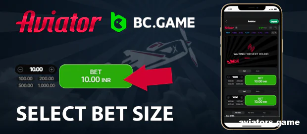 Select the bet size in the Aviator game