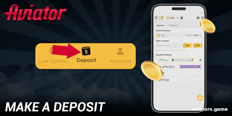 Deposit in the 96in Aviator India mobile app