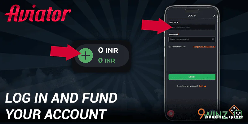 Log in to the 9winz Aviator app and make a deposit