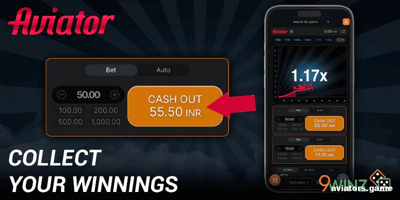 Collect your bet in the Aviator game in the 9winz app