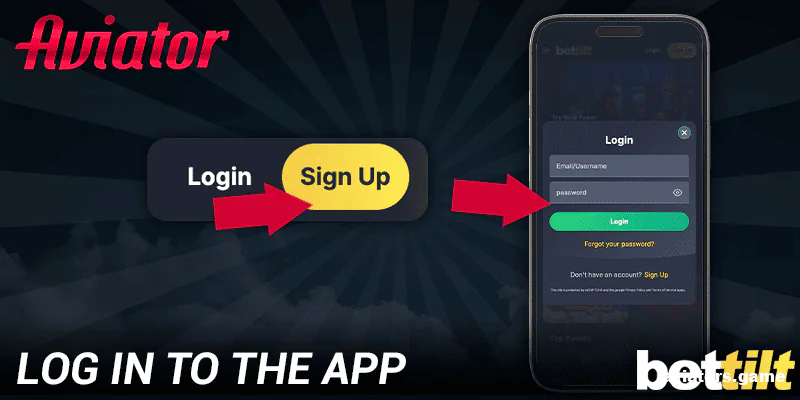 Open and log in to your account in the Bettilt Aviator app