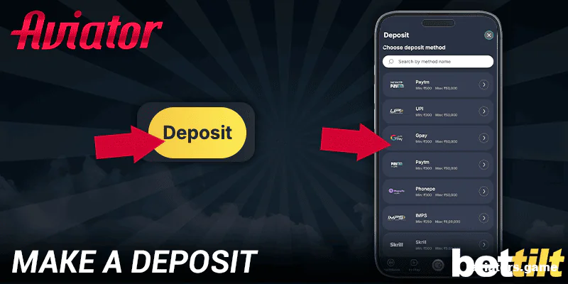 Make a deposit in Indian rupees in the Bettilt mobile app