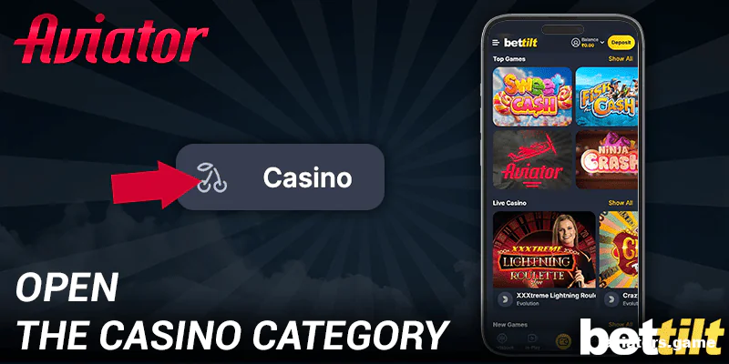 Open the Casino category in the Bettilt mobile app