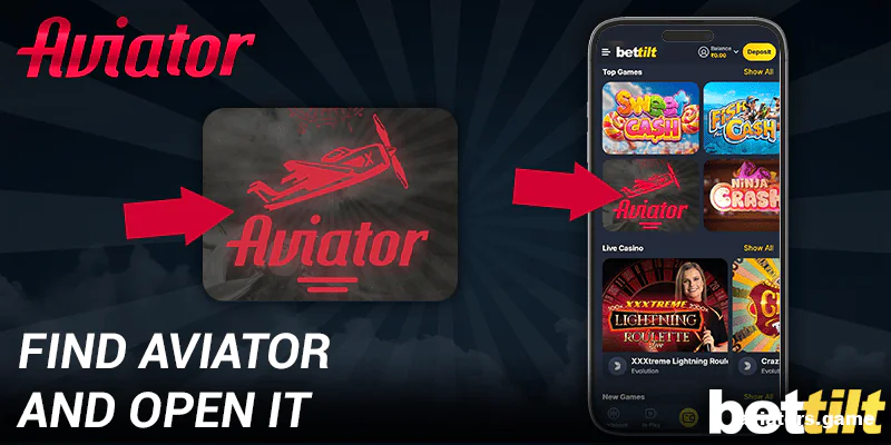 Find and open the Aviator game in the Bettilt mobile app