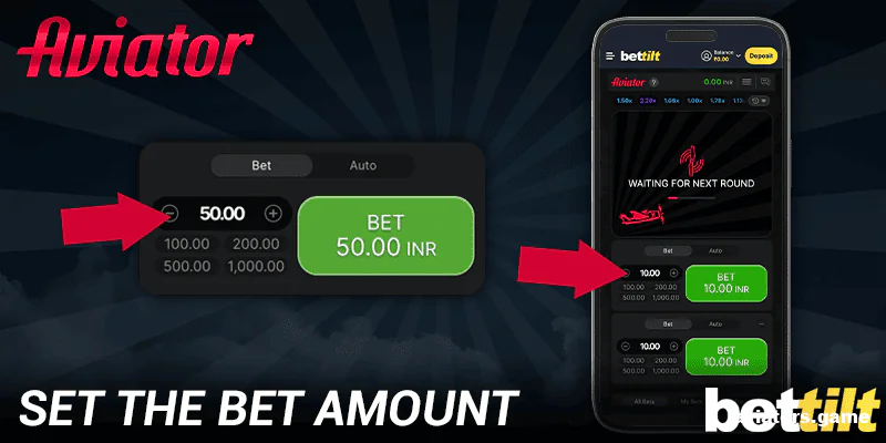 Select the bet amount for the Aviator game in the Bettilt mobile app