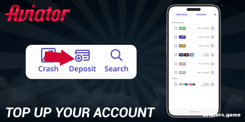 Fund your account in the Casino Days Aviator mobile app