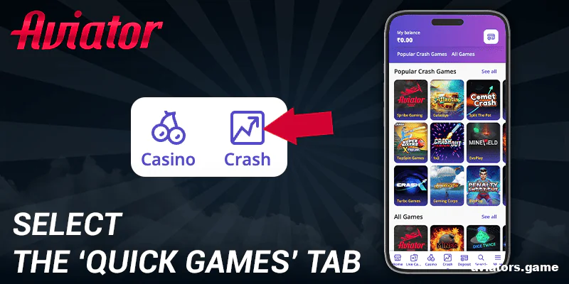 Open the “Quick Games” tab in the Casino Days mobile app