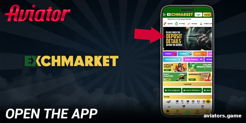 Open the Exchmarket Aviator mobile app