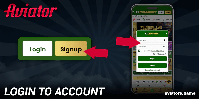 Log in or create an account on the Exchmarket Aviator mobile app