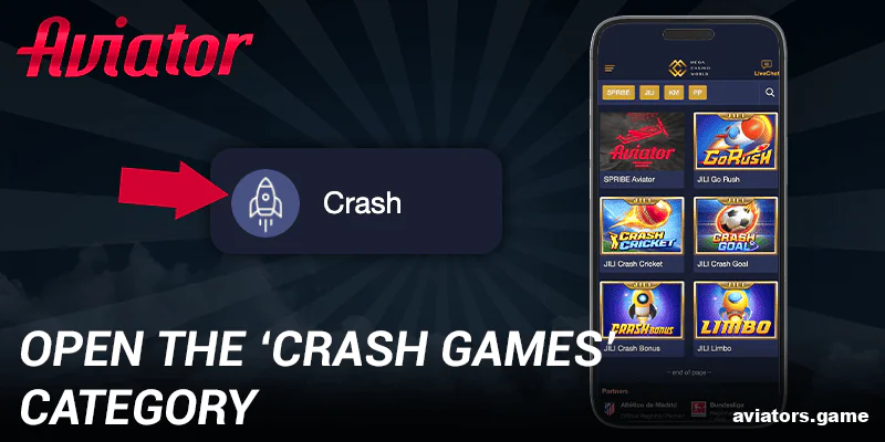 Open the “Crash Games” category in the Mega Casino World app