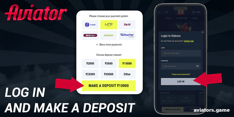 Log in to the Rabona Aviator app and make a deposit