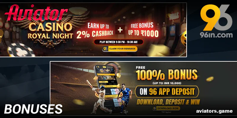 96in Aviator promotions and bonuses for Indian players