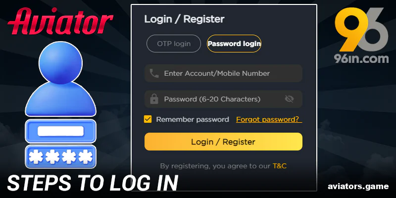 How to log in to your 96in Aviator India account