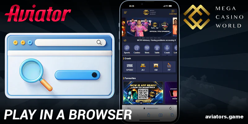 Browser version of Mega Casino World Aviator app for India