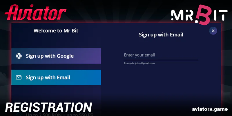 Create an account at Mr Bit Aviator India