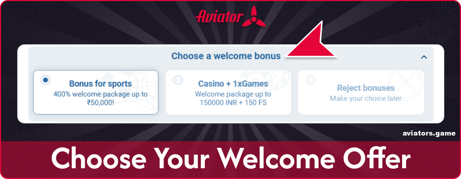 Select a welcome bonus in Aviator IN