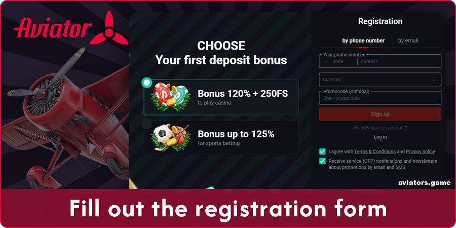 Register a new online casino account with Aviator