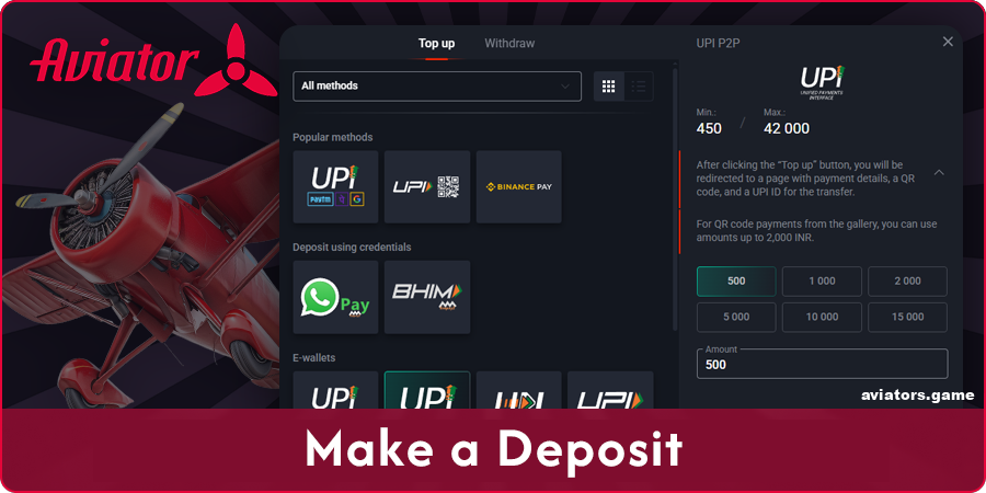 Make a deposit at the online casino to bet on Aviator for real money