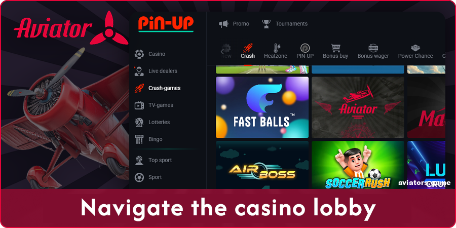 Open the crash games section of the online casino